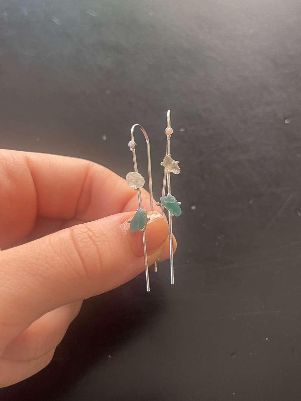 Green Crystal Thread Earrings